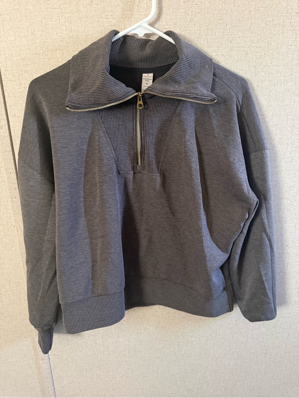 Yogalicious Charcoal Zip-Front Cowl Neck Sweater